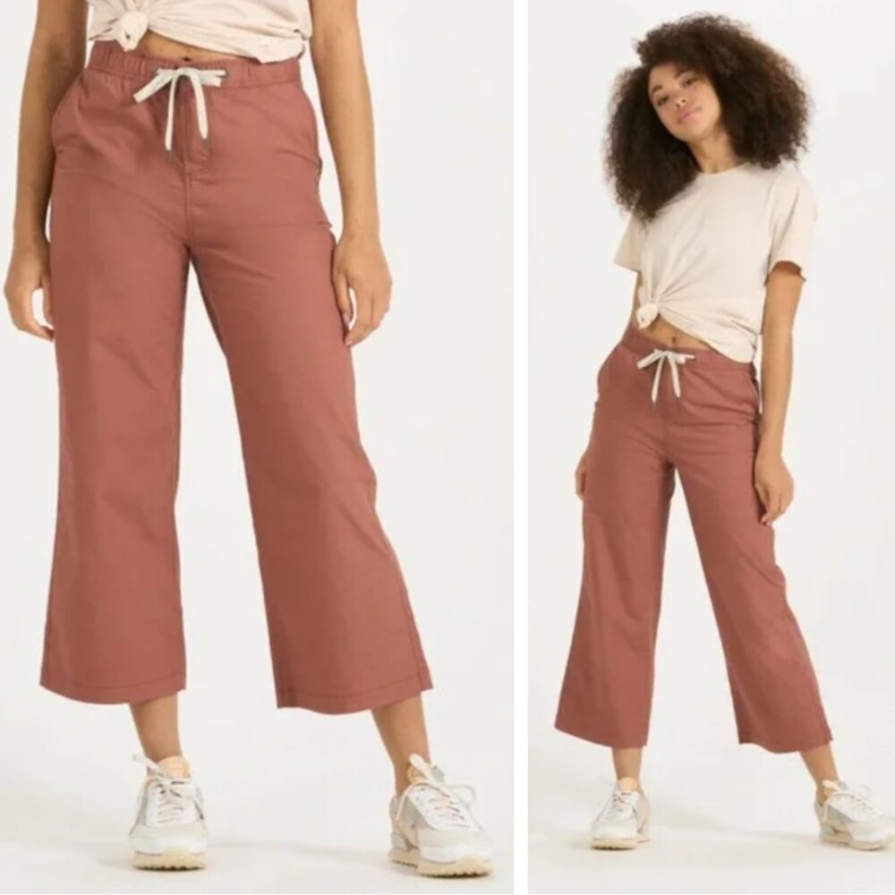 Vuori Wide Leg Cropped Drawstring Pants in Dusty Rose